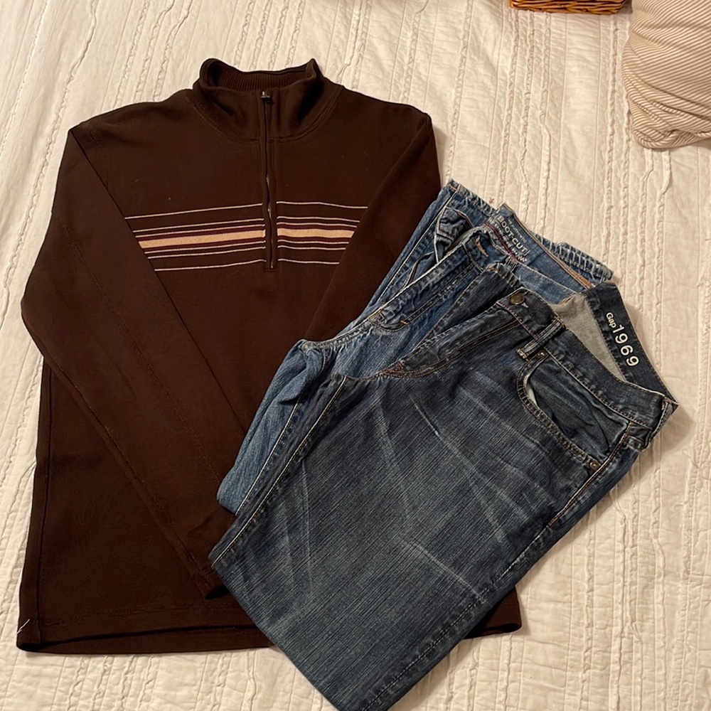 Men’s Sweater and Two Pairs of Jeans